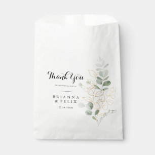 Gold Green Foliage Thank You Wedding  Favour Bag