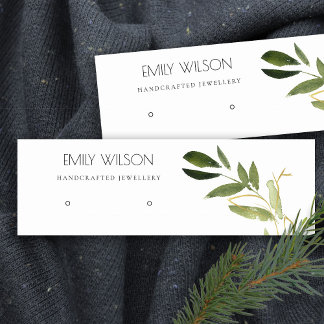 GOLD GREEN FOLIAGE WATERCOLOR EARRING DISPLAY LOGO MINI BUSINESS CARD