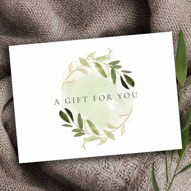 Gold Green Foliage Watercolor Gift Certificate Invitation (Creator Uploaded)