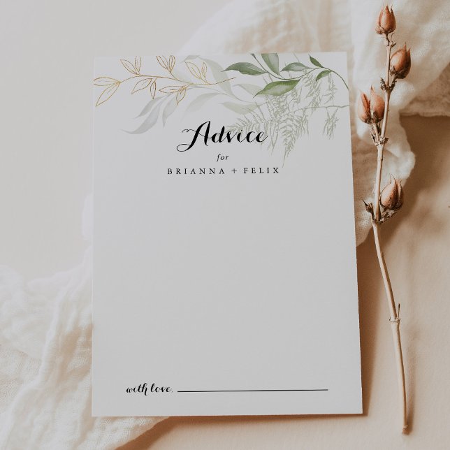Gold Green Foliage Wedding Advice Card (Creator Uploaded)