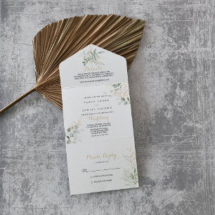 Gold Green Foliage Wedding  All In One Invitation