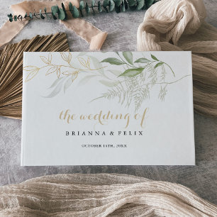 Gold Green Foliage Wedding Guest Book