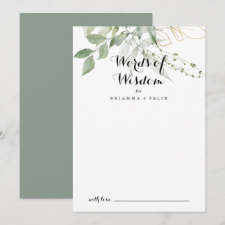 Gold Green Foliage Wedding Words of Wisdom  Advice Card