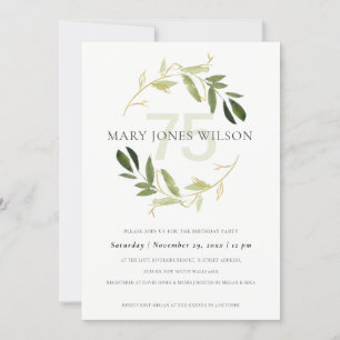 GOLD GREEN FOLIAGE WREATH ANY AGE 75 BIRTHDAY CARD