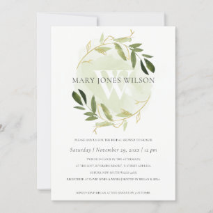 GOLD GREEN FOLIAGE WREATH BRIDAL SHOWER CARD