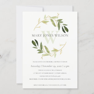 GOLD GREEN FOLIAGE WREATH BRIDAL SHOWER CARD