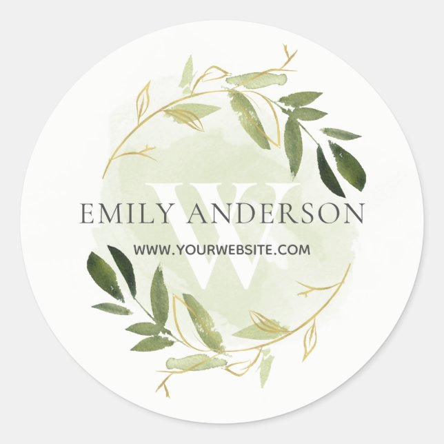 GOLD GREEN FOLIAGE WREATH PROFESSIONAL WEBSITE CLASSIC ROUND STICKER (Front)