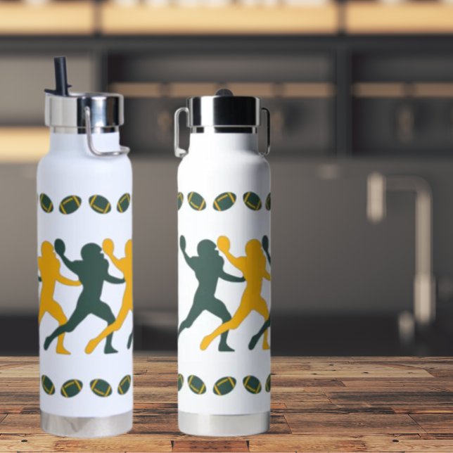 Gold & Green Football Player silhouette figure Water Bottle (Creator Uploaded)