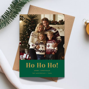 Gold Green Funny Ho Ho Ho Christmas Photo Holiday Card