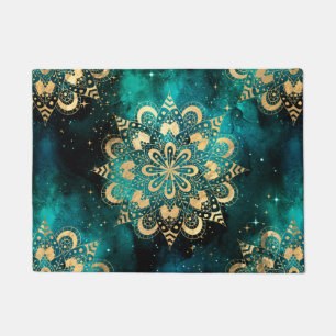 Gold & Green Galaxy Dharma Mandala Pattern Doormat