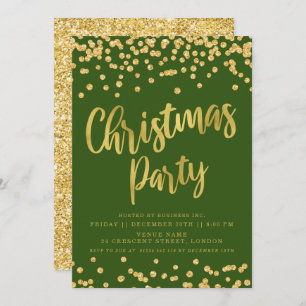 Gold Green Glitter Christmas Corporate Holiday Invitation