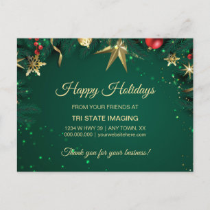 Gold Green Holiday Decor Customer Appreciation Postcard