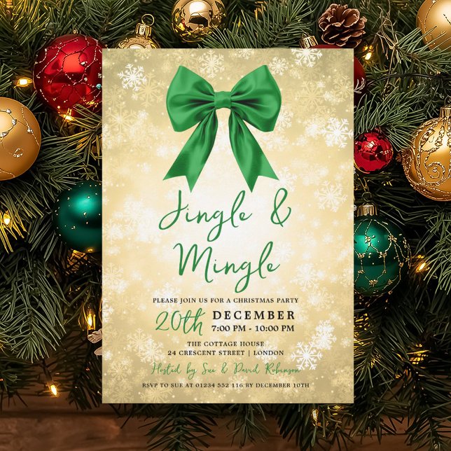Gold Green Jingle Mingle Christmas Winter Wonder Invitation (Gold Green Jingle Mingle Christmas Winter Wonder Invitation)