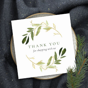 GOLD GREEN KRAFT FOLIAGE WREATH THANK YOU LOGO SQUARE BUSINESS CARD