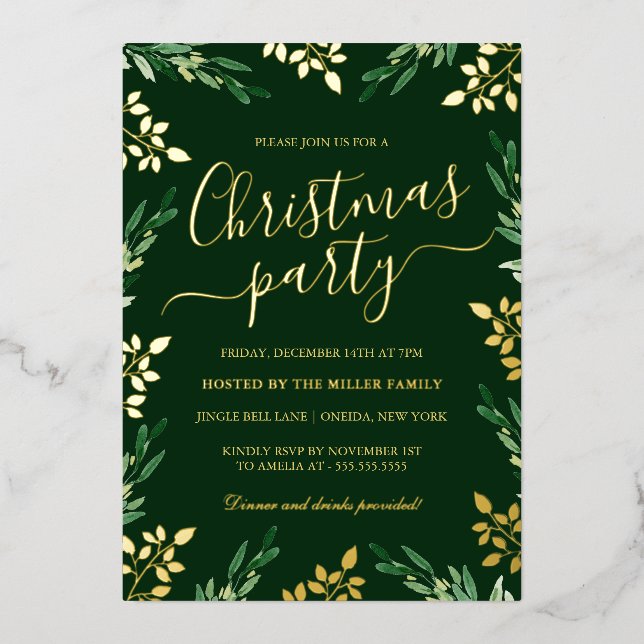 Gold Green Leaf Christmas Party (Front)