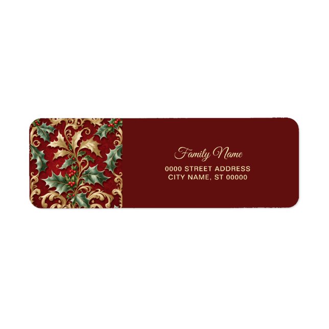 Gold Green Leaves Christmas Holiday Return Address Label (Front)