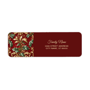 Gold Green Leaves Christmas Holiday Return Address Return Address Label