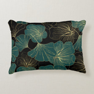 Gold green leaves  decorative cushion