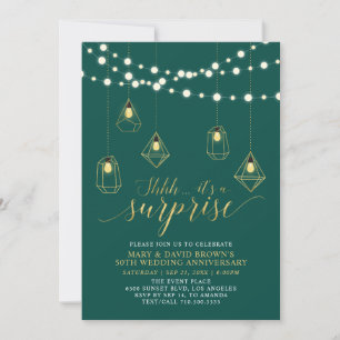 Gold & Green Lights Surprise Wedding Anniversary Invitation