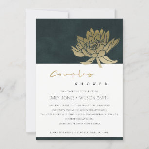 GOLD GREEN LOTUS FLORAL COUPLES SHOWER  INVITE