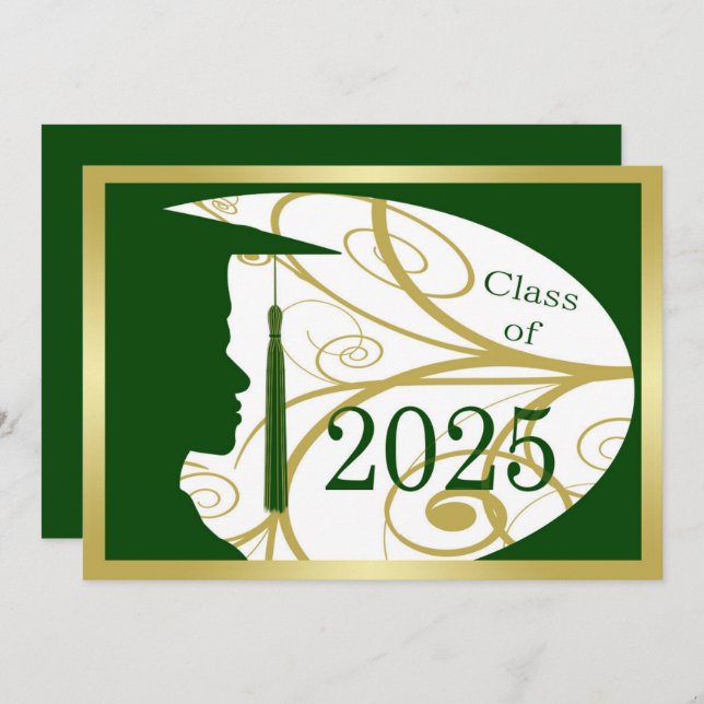 Gold/Green Man Silhouette 2025 Graduation Party Invitation (Front/Back)