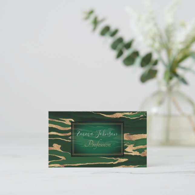 Gold Green Marble Abstract Painting Business Card (Standing Front)