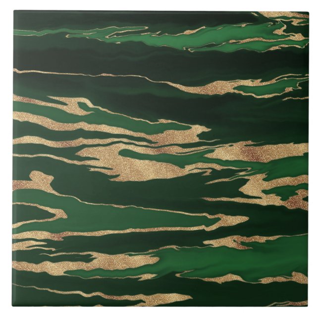 Gold Green Marble Abstract Painting Ceramic Tile (Front)