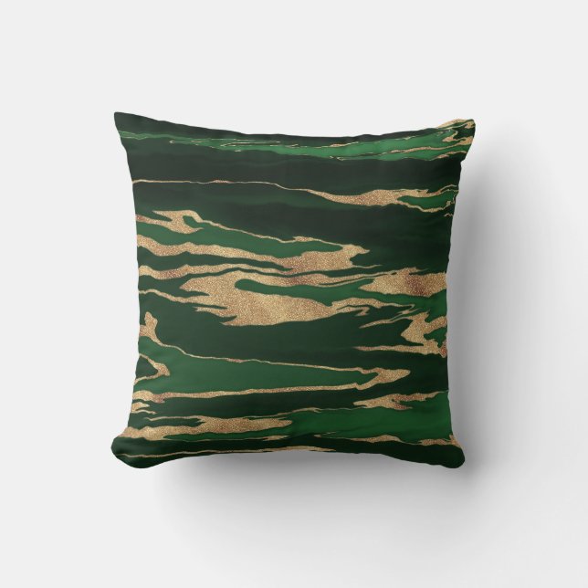 Gold Green Marble Abstract Painting Cushion (Front)