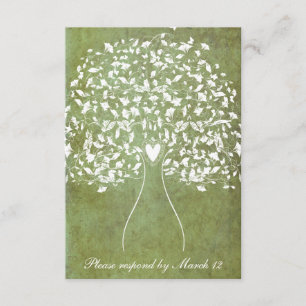 Gold Green Marbled Tree rsvp with envelopes Card