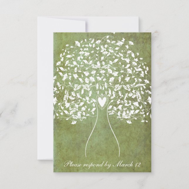 Gold Green Marbled Tree rsvp with envelopes Card (Front)