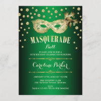 Gold Green Masquerade Ball Birthday Party
