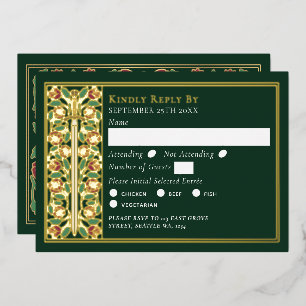 Gold Green Mediaeval Floral Sword Wedding RSVP