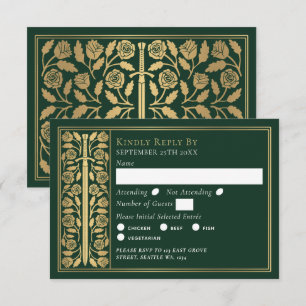 Gold Green Medieval Sword Wedding RSVP Card