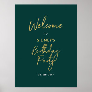 Gold & Green Modern Birthday Party Welcome Poster