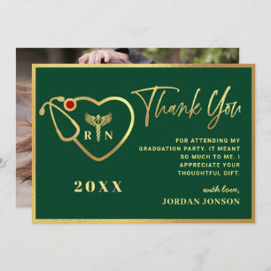 Gold Green Modern Nursing School Graduation Thank You Card