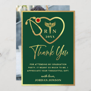 Gold Green Modern Nursing School Graduation Thank You Card