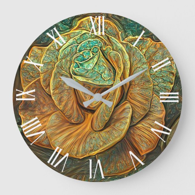 Gold Green Modern Unique Rose Art Dream Large Clock (Front)