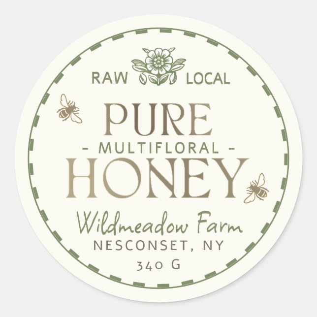 Gold Green Multifloral Raw Local Honey Bee Flower Classic Round Sticker (Front)