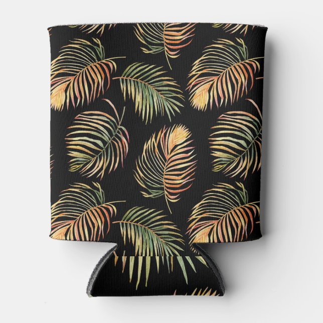 Gold-Green Palms: Watercolor Seamless Pattern. Can Cooler (Front)