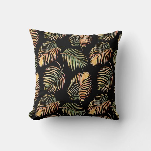 Gold-Green Palms: Watercolor Seamless Pattern. Cushion (Front)