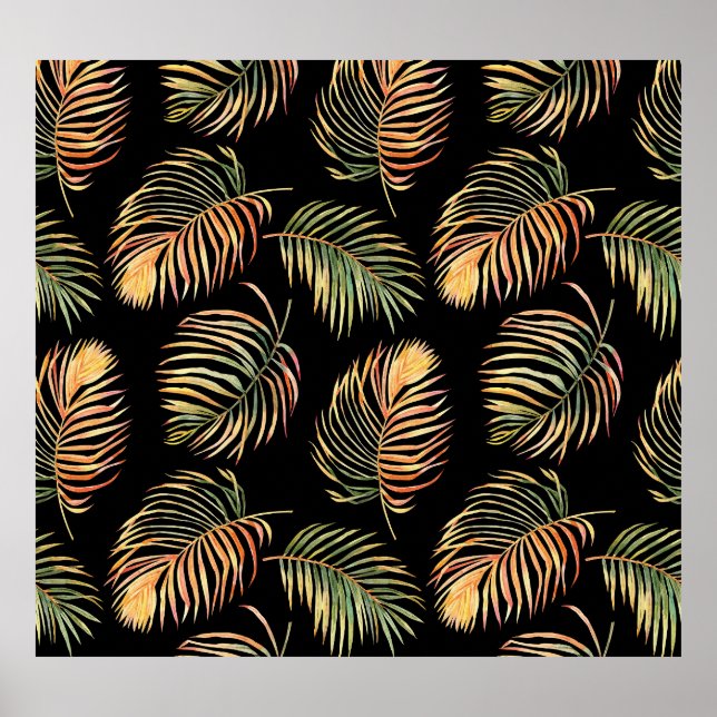 Gold-Green Palms: Watercolor Seamless Pattern. Poster (Front)