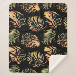 Gold-Green Palms: Watercolor Seamless Pattern. Sherpa Blanket