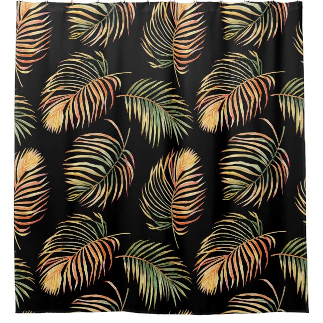 Gold-Green Palms: Watercolor Seamless Pattern. Shower Curtain (Front)