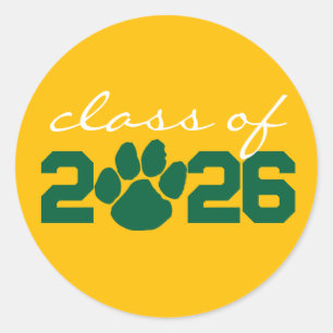Gold & Green Paw Print Graduation Stickers