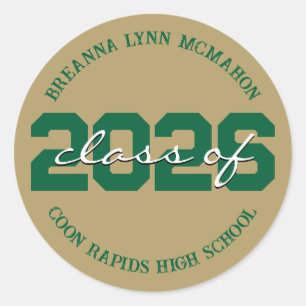 Gold & Green Personalised Graduation Stickers