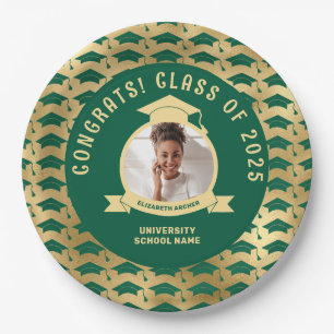 Gold Green Photo Graduation Paper Plate