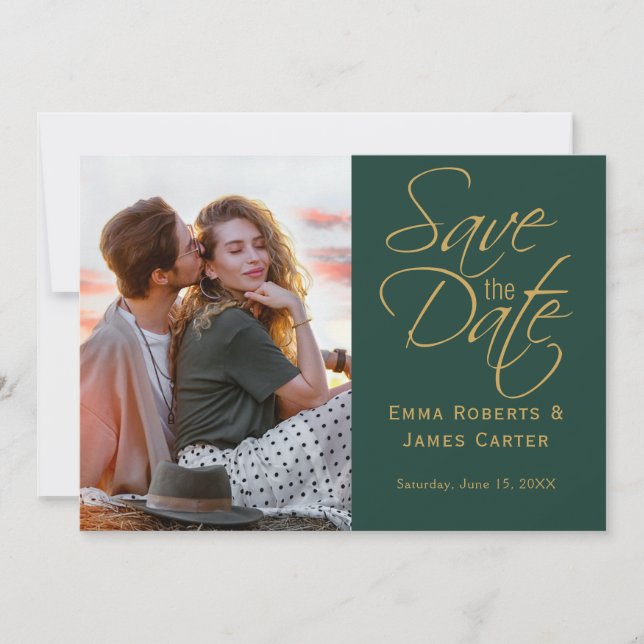 Gold & Green Photo Save the Date (Front)