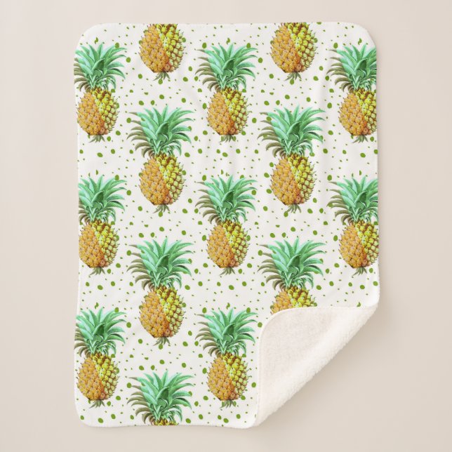 Gold & Green Pineapple Pattern Sherpa Blanket (Front)