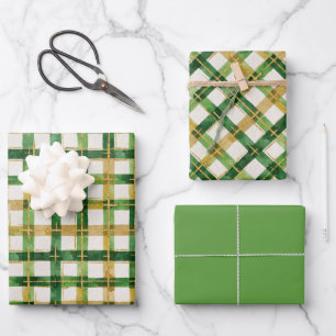  Gold Green Plaid Christmas  Wrapping Paper Sheet