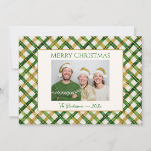 Gold Green Plaid Photo Christmas Card